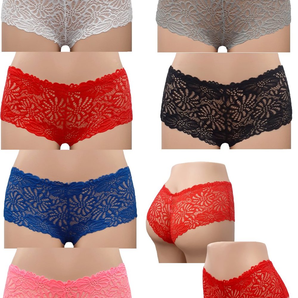 WOMEN FRENCH LACE SILKY BOXERS BOY SHORTS PANTIES